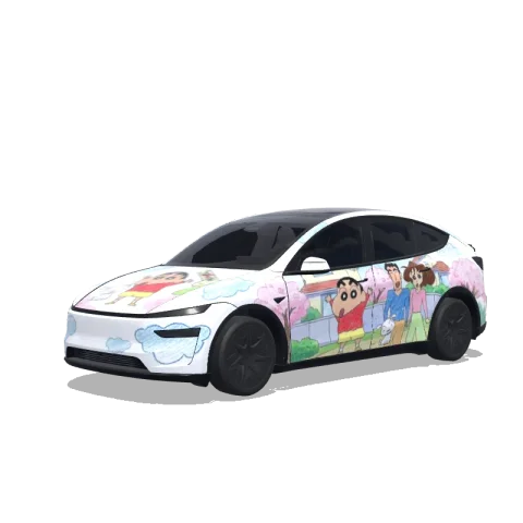 3D-visning af et digitalt wrap-design til Model Y L