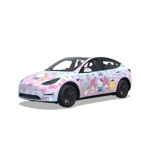 3D-visning af et digitalt wrap-design til Model Y
