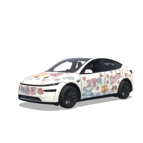 3D-visning af et digitalt wrap-design til Model Y (2025+)
