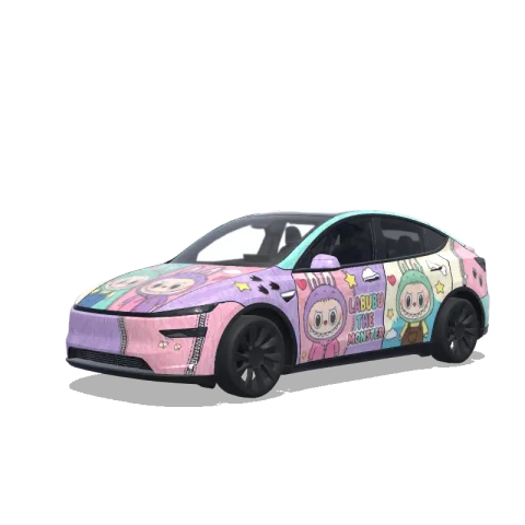 3D-visning af et digitalt wrap-design til Model Y (2025+)