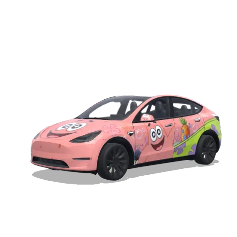 3D-visning af et digitalt wrap-design til Model Y