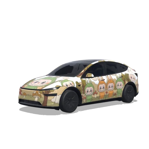 3D-visning af et digitalt wrap-design til Model Y L