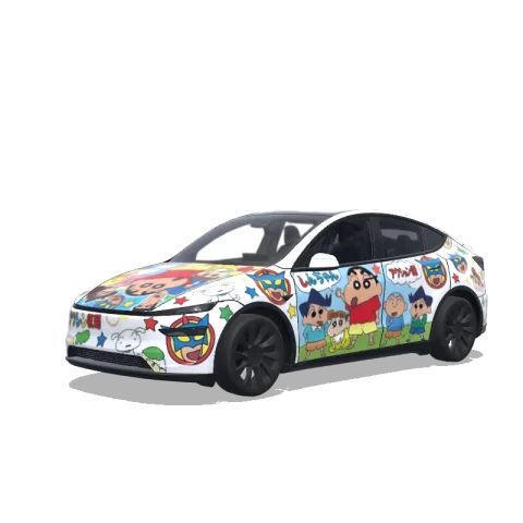 3D-visning af et digitalt wrap-design til Model Y (2025+)